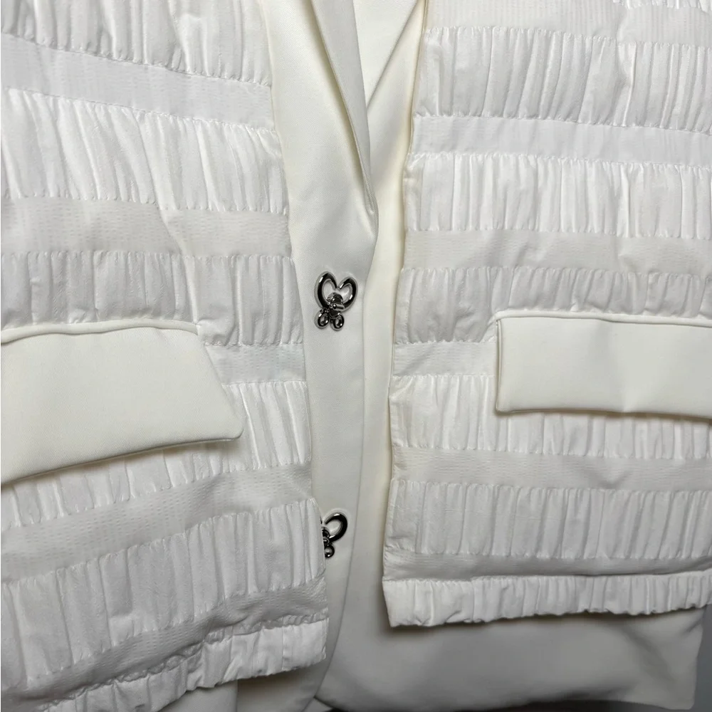 Off White Quilted Blazer Jacket M Sculptural Ruched Spring Modern Chic